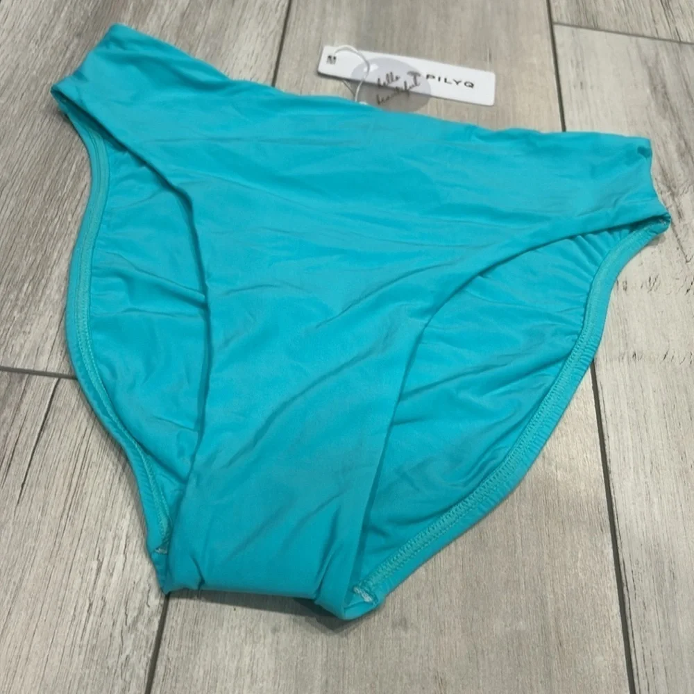 PILYQ Saltwater Hilary high turquoise full back swim bikini bottoms size small